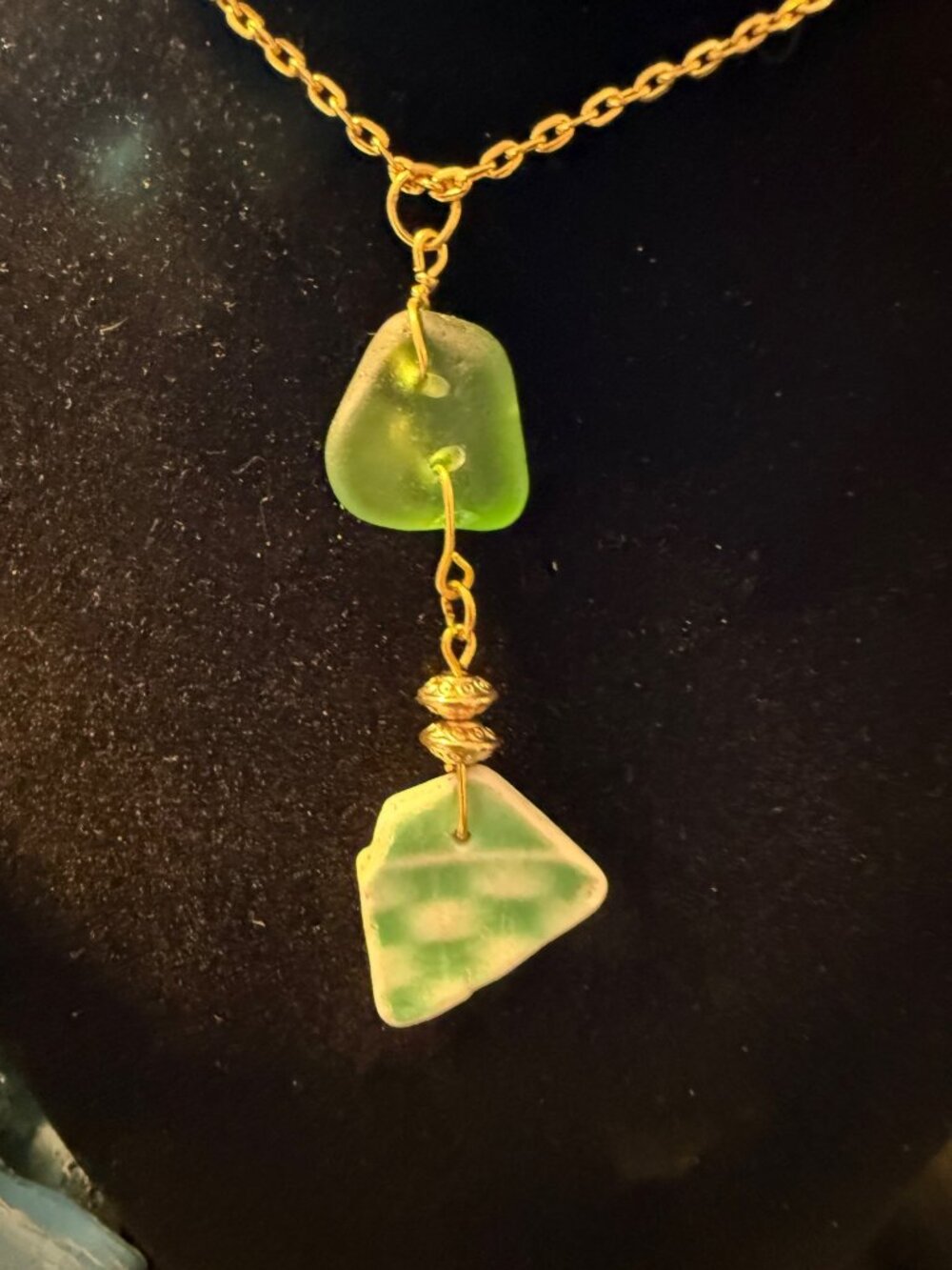 Two Shores Green – Puerto Rico Sea Glass & Barcelona Pottery Necklace